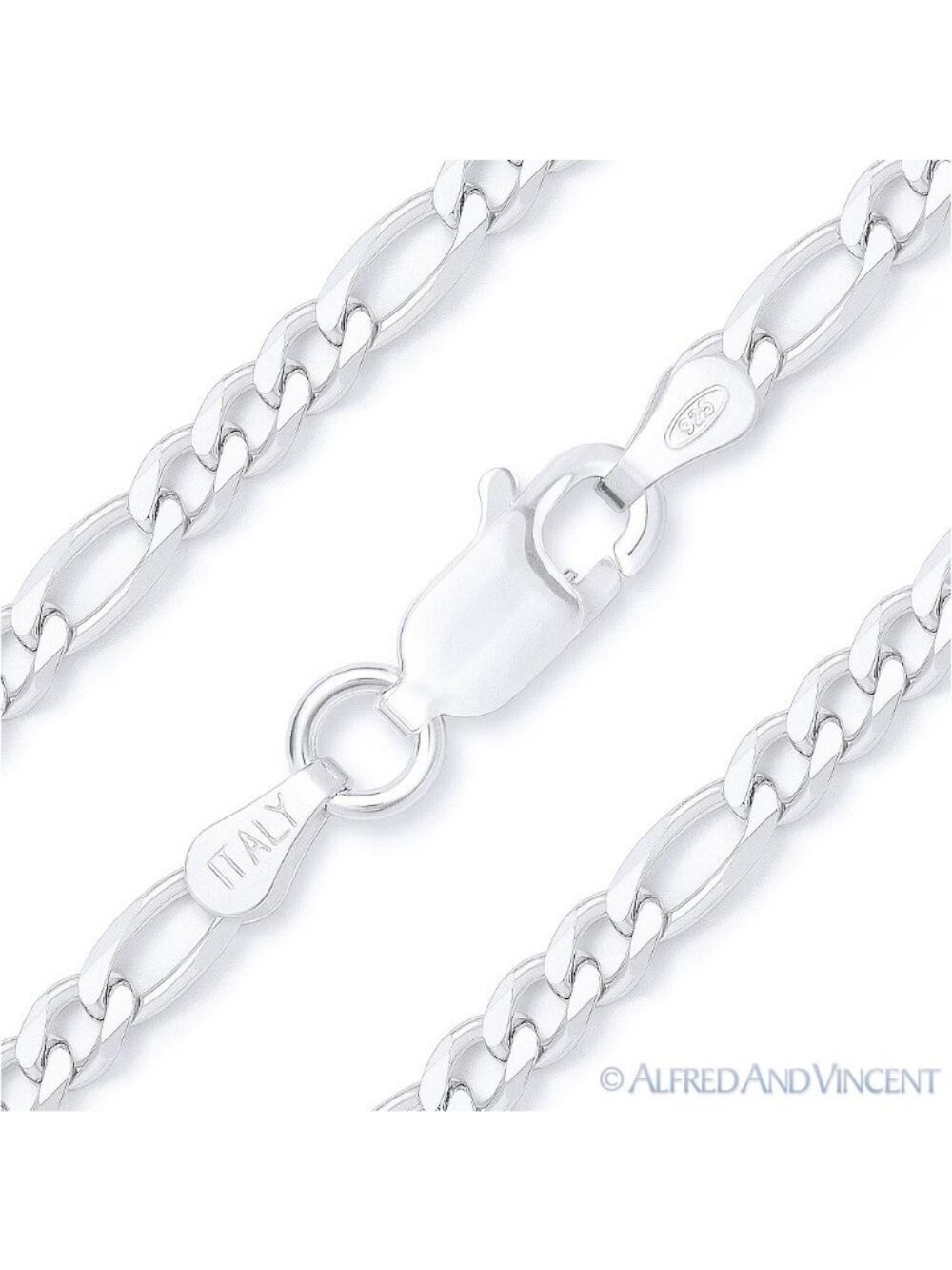 3mm Figaro / Figaroa Link Italian Chain Bracelet in .925 Sterling Silver 8"